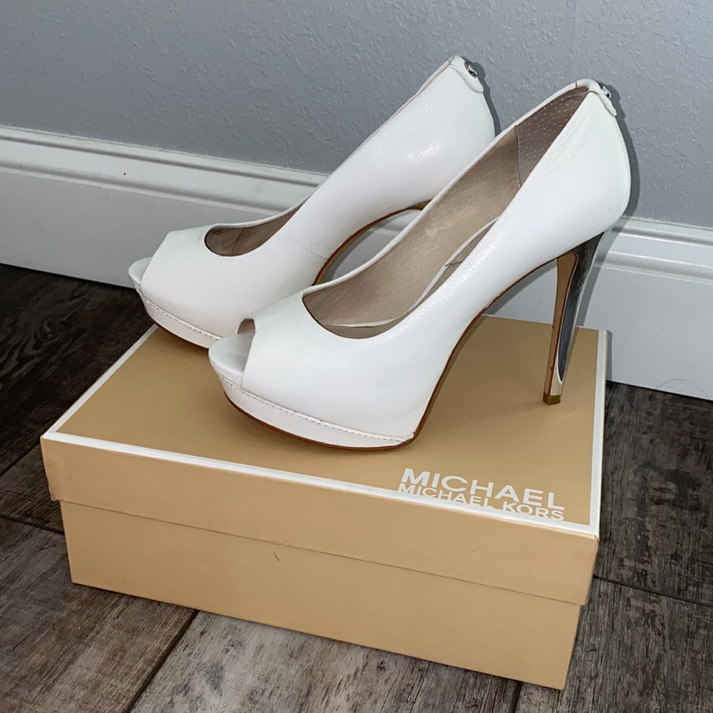 Michael Kors white Josie peep shoes